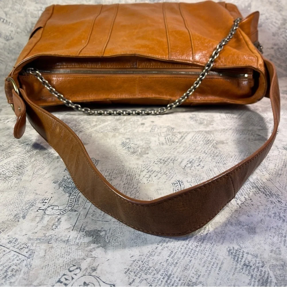 Vintage BCBGMAXAZRIA Large Leather Hobo Bag Chain Strap Slouchy Y2K Shoulder Bag